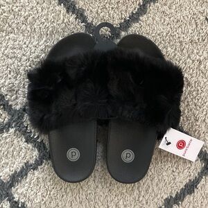 Pure Barre Women's Black Plush Slippers